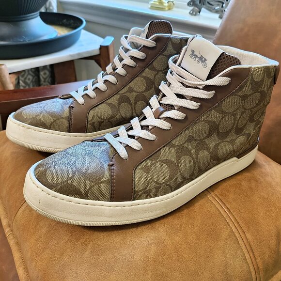 Coach Signature High-Top Sneakers – Brown/Khaki - Picture 1 of 3